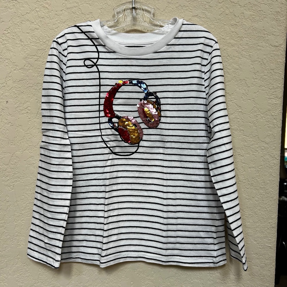Just Kidding Top with Sequins Headphones. Size (8-10)